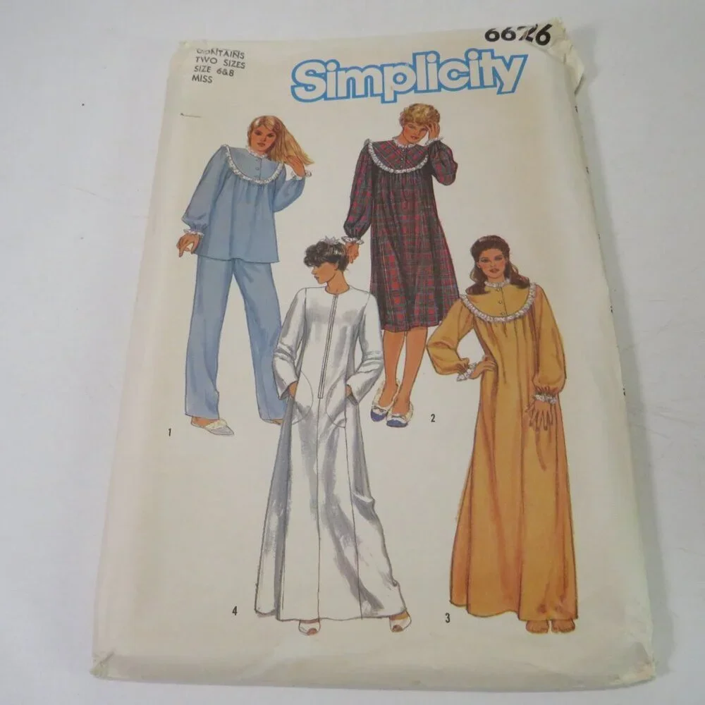simplicity 6626 sewing pattern nightgown, top, pants, robe size 6-8